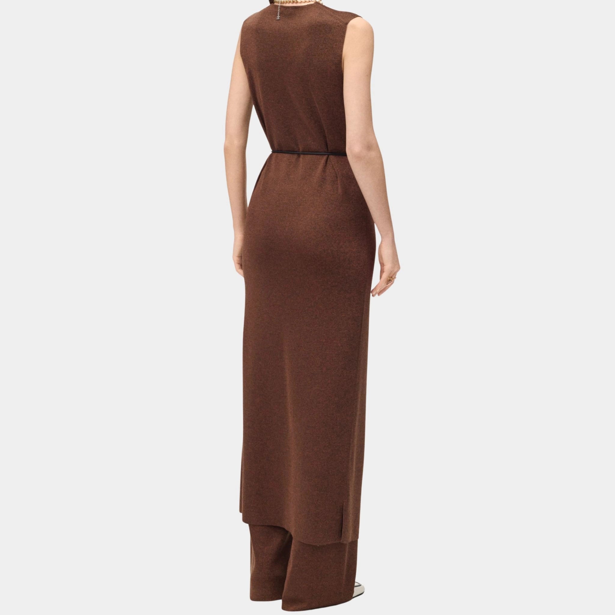 Chanel Long Dress Silk Dark Brown