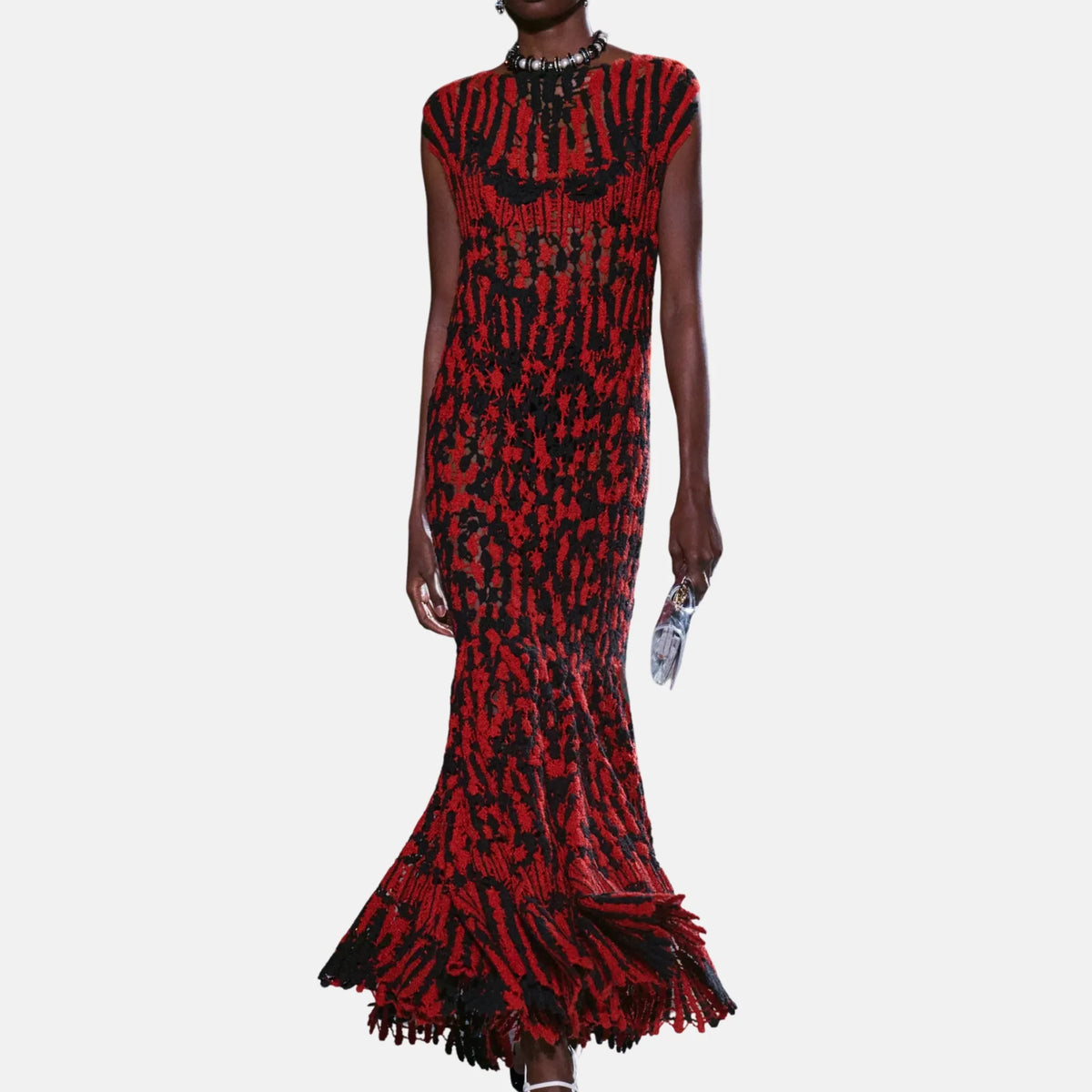 Chanel Long Dress Silk in Black and Red
