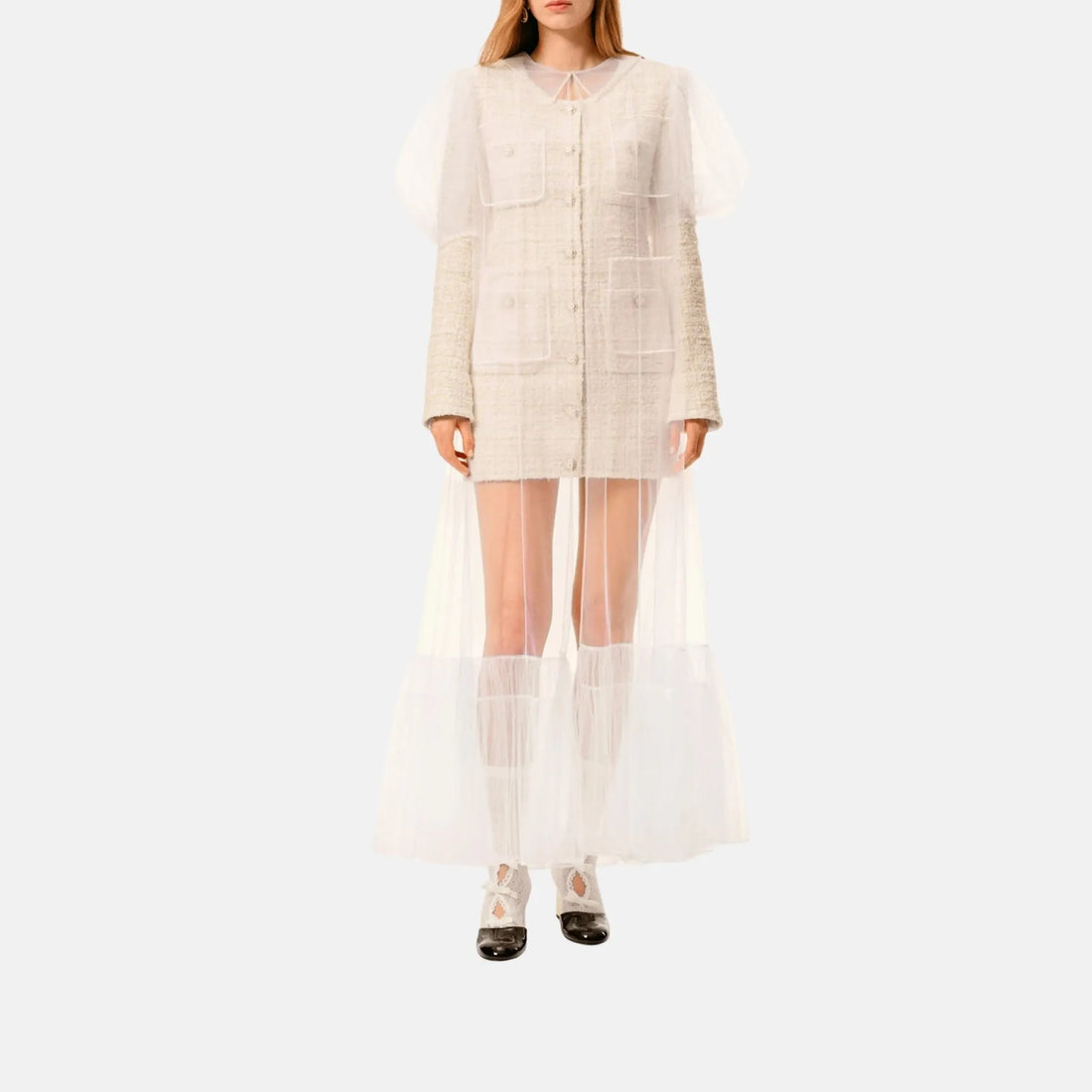 Chanel Long Dress Tulle Embroidered With Strass