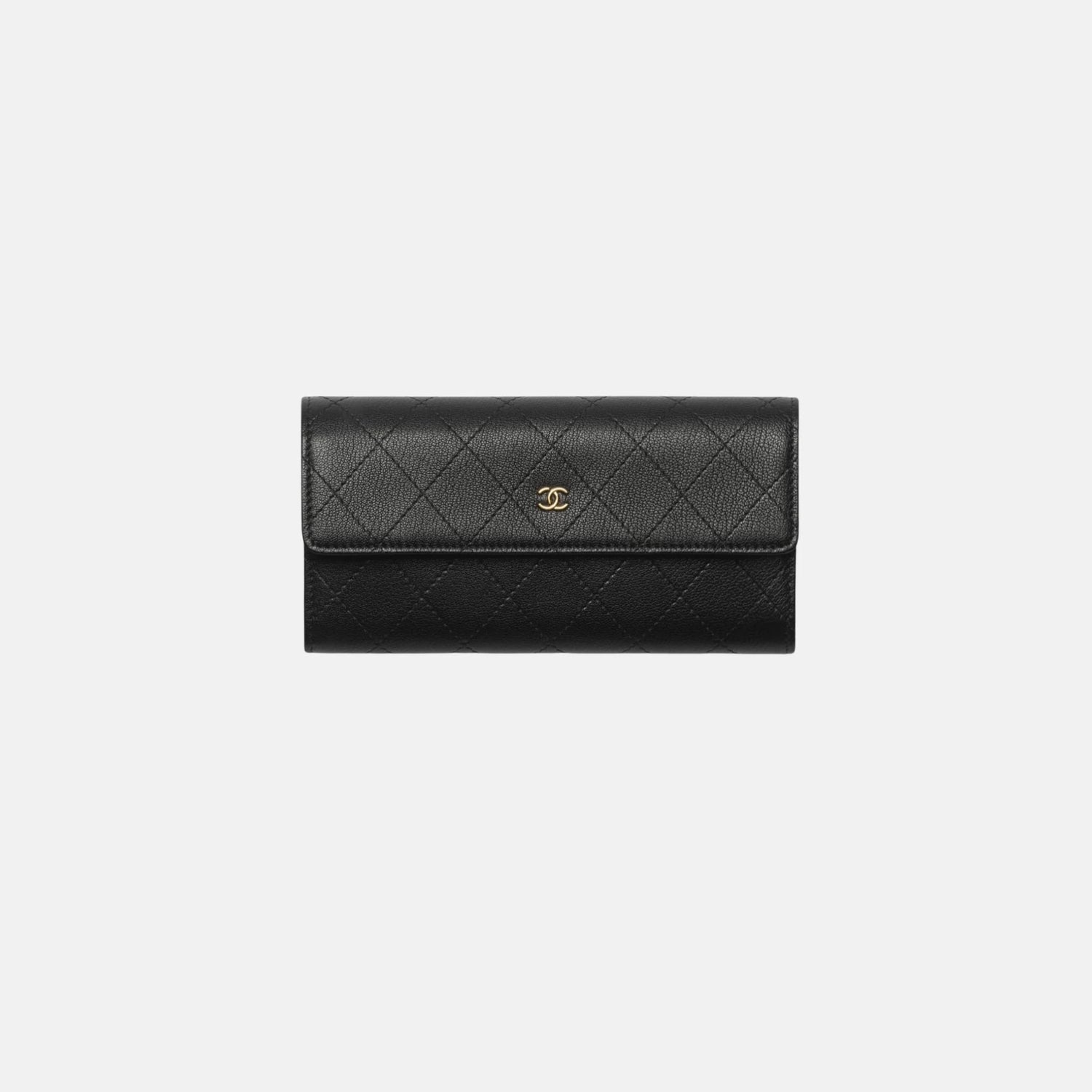 Chanel Long Flap Wallet in Grained Goatskin and Gold Metal