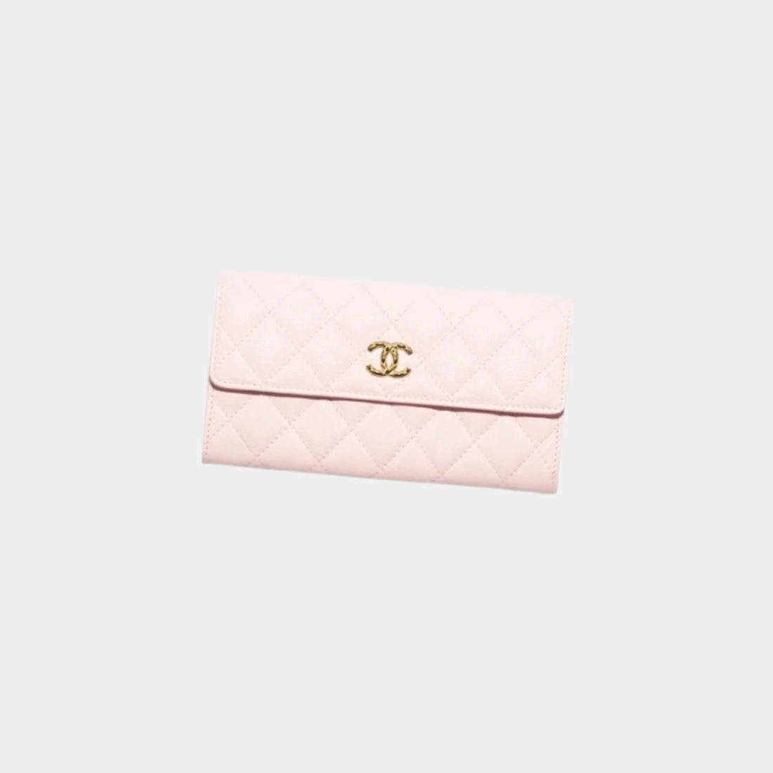 Chanel Long Flap Wallet in Grained Shiny Calfskin, Light Pink, Front