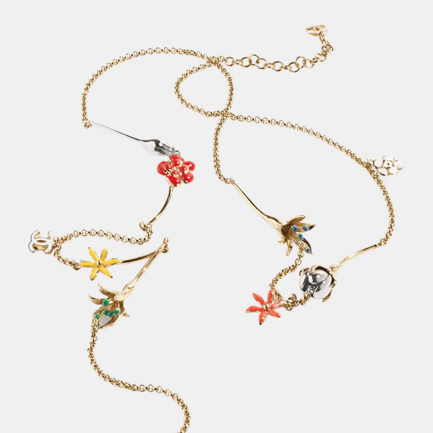 Chanel Long Necklace Metal &amp; Resin Golden Silvery &amp; Multicolor