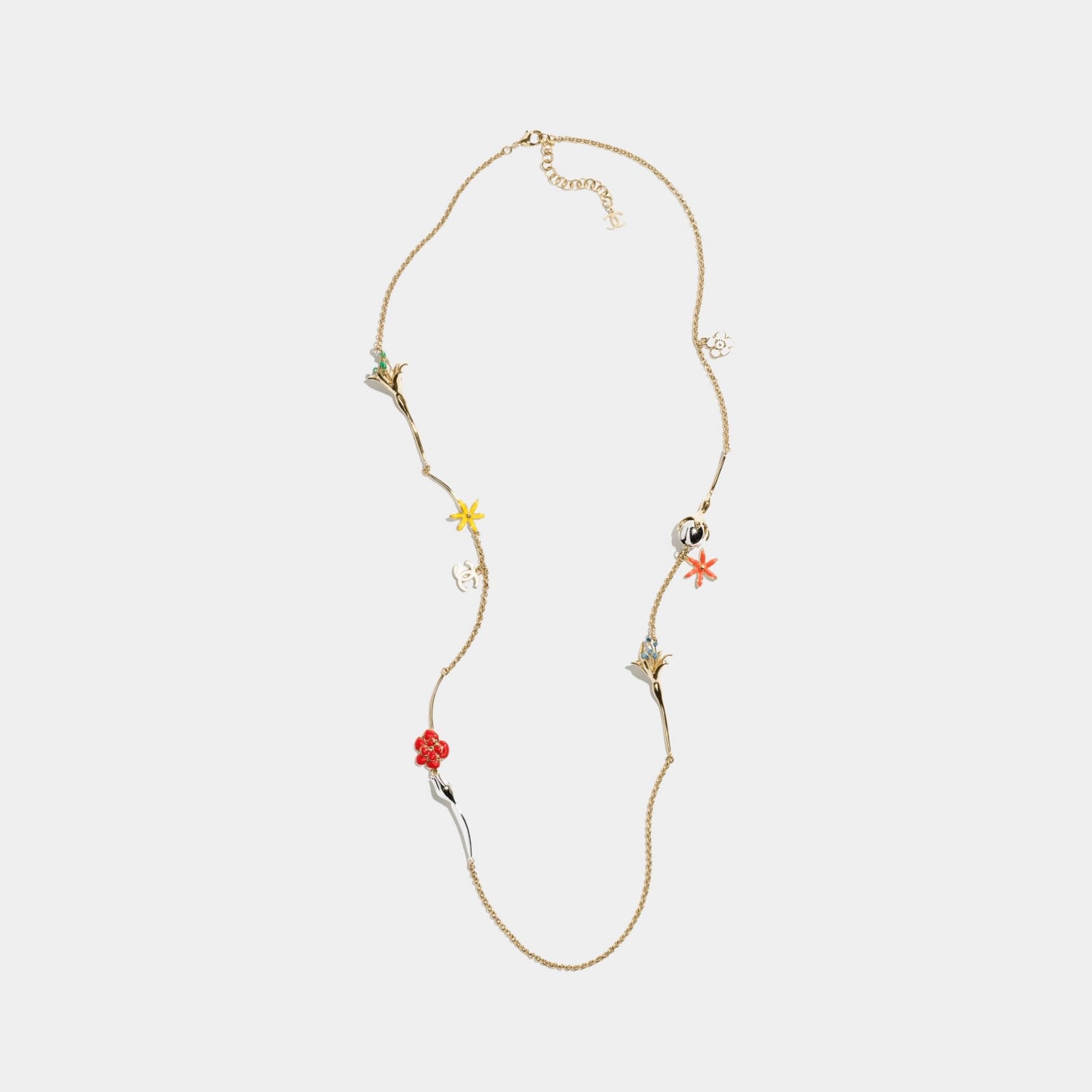 Chanel Long Necklace Metal &amp; Resin Golden Silvery &amp; Multicolor