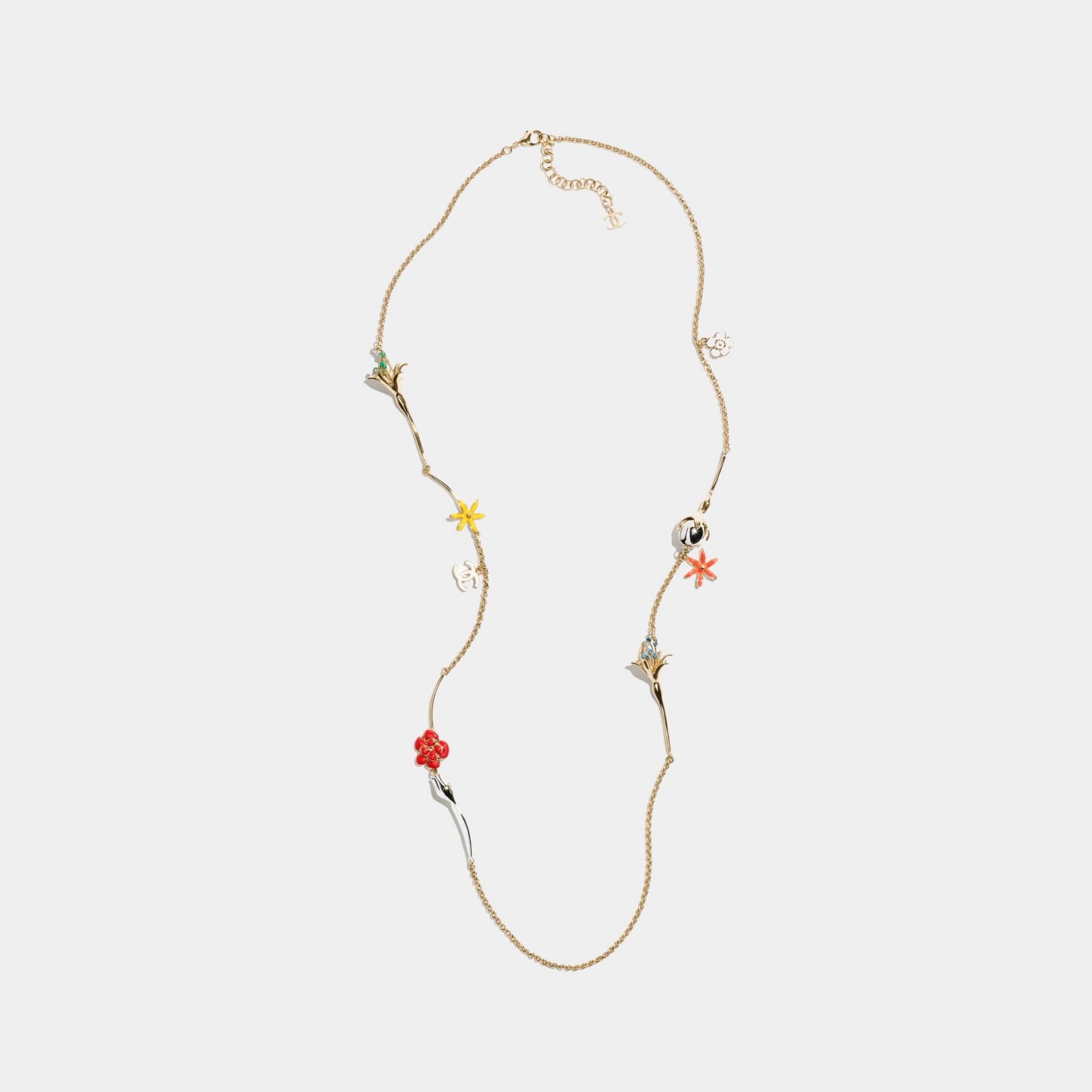 Chanel Long Necklace Metal &amp; Resin Golden Silvery &amp; Multicolor