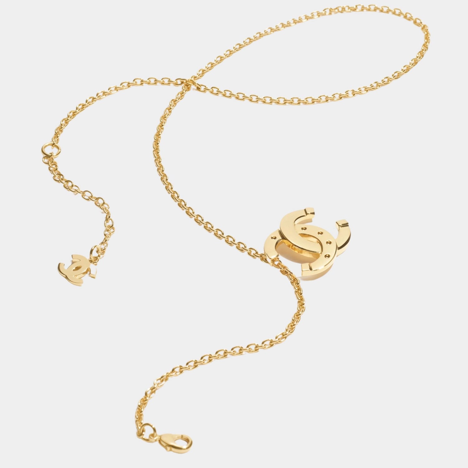 Long Pendant Rivets CC Necklace Metal Gold