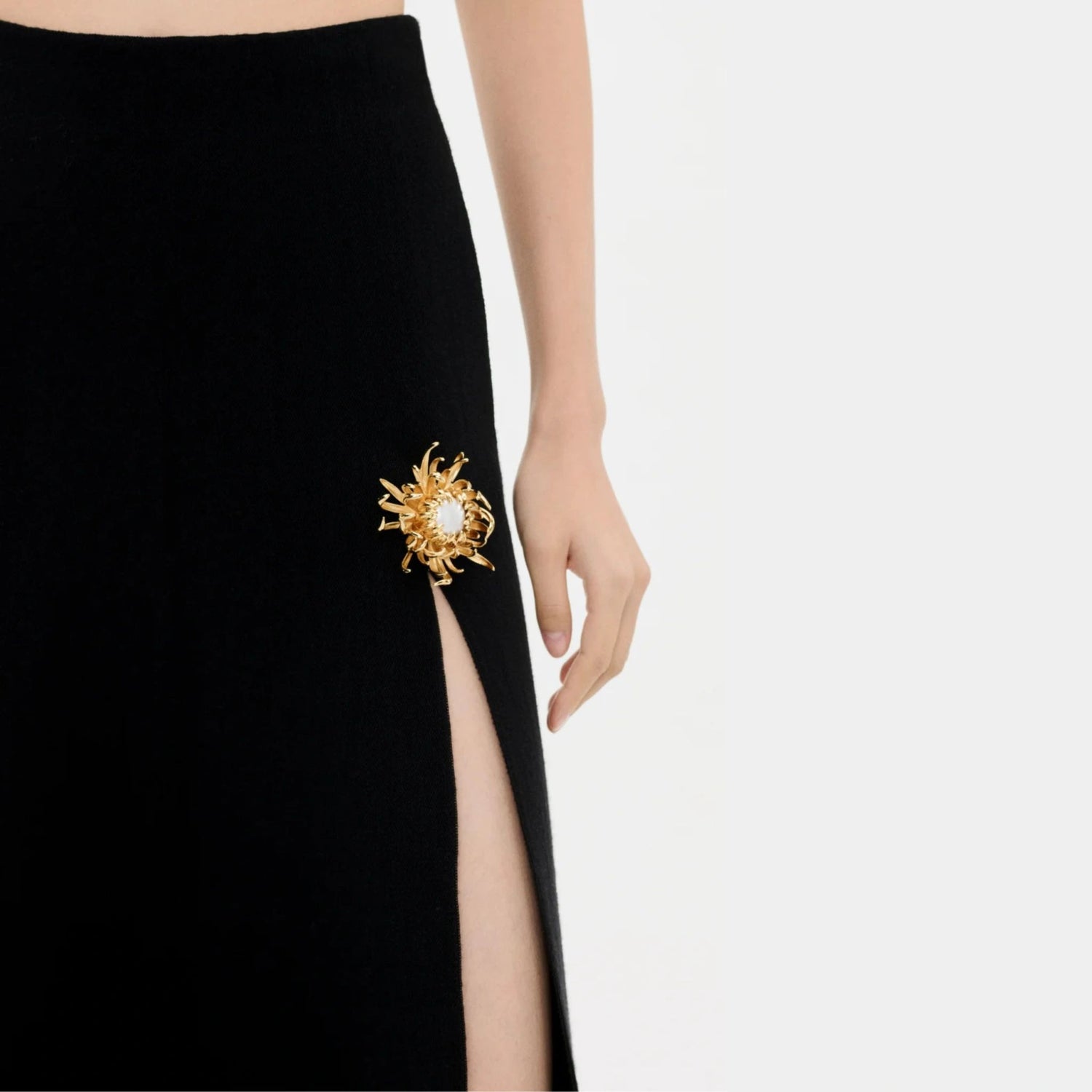 Chanel Long Skirt Wool &amp; Silk Black