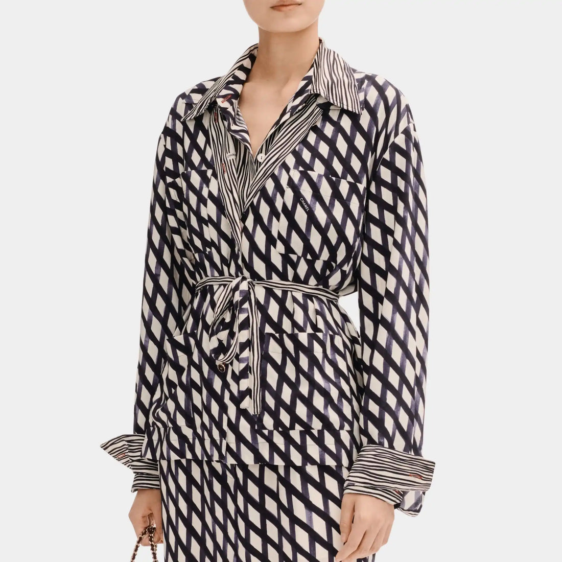 Chanel Long Sleeved Blouse in Printed Crepe de Chine, Front