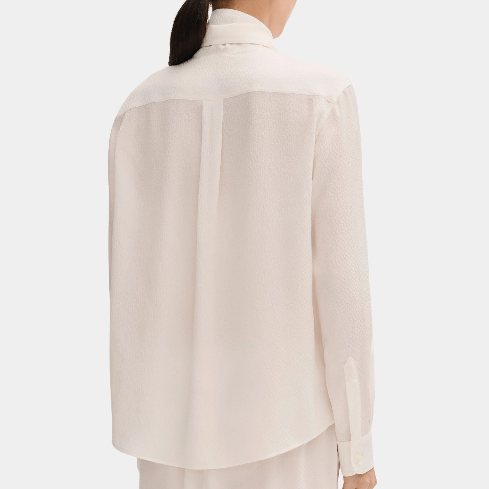 Chanel Long-sleeved Blouse in Silk Jacquard, White, Back