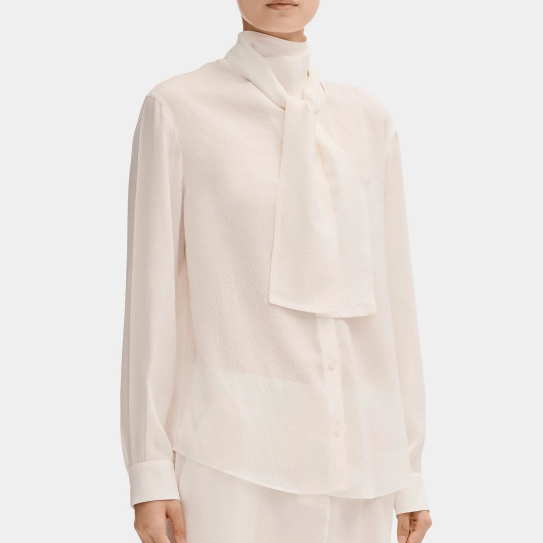 Chanel Long-sleeved Blouse in Silk Jacquard, White, Front