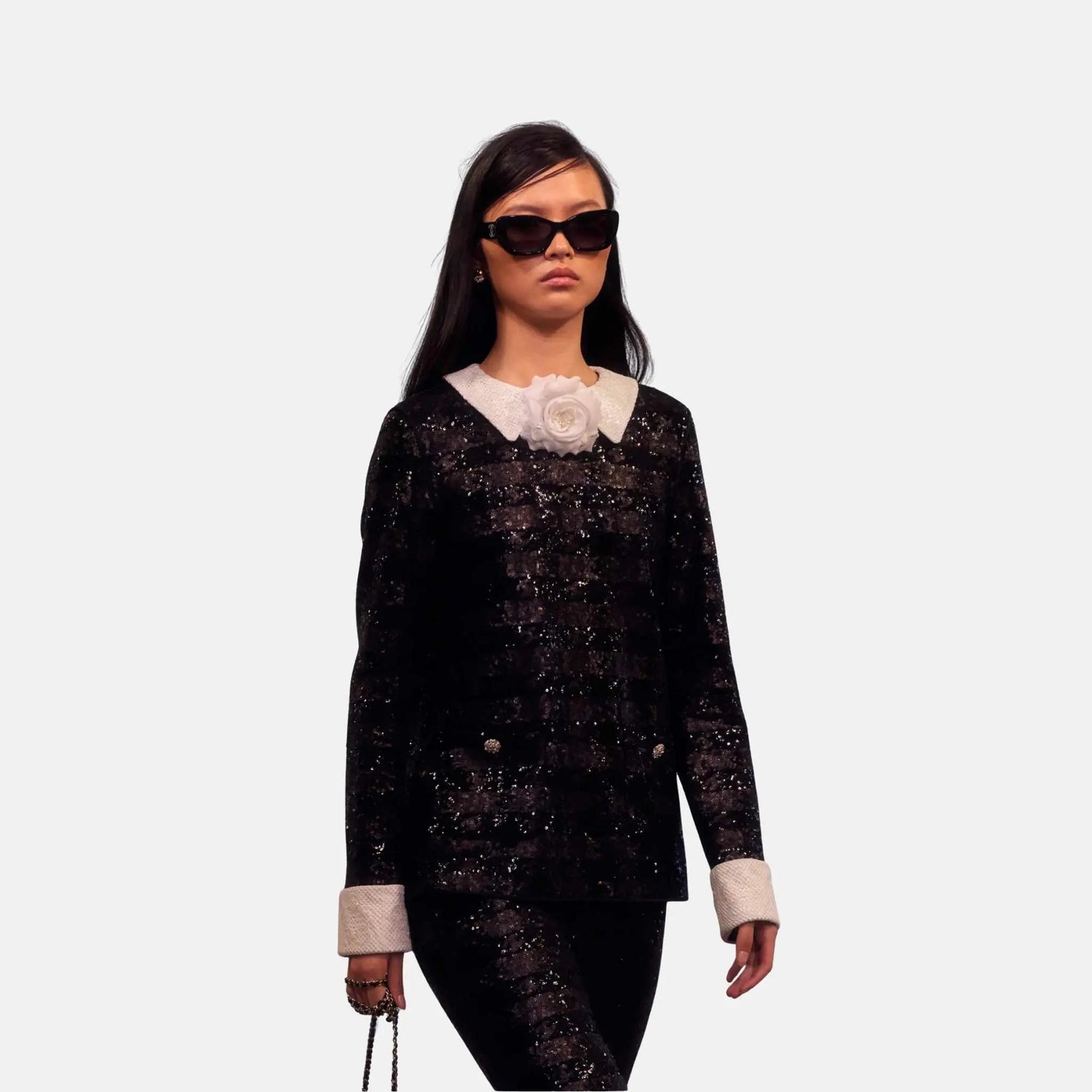 Chanel Long Sleeved Blouse in Mixed Fibers and Sequins