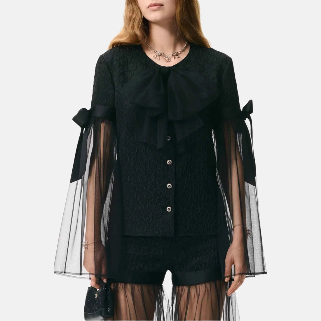 Chanel Long Sleeved Blouse Silk Crepe Jacquard