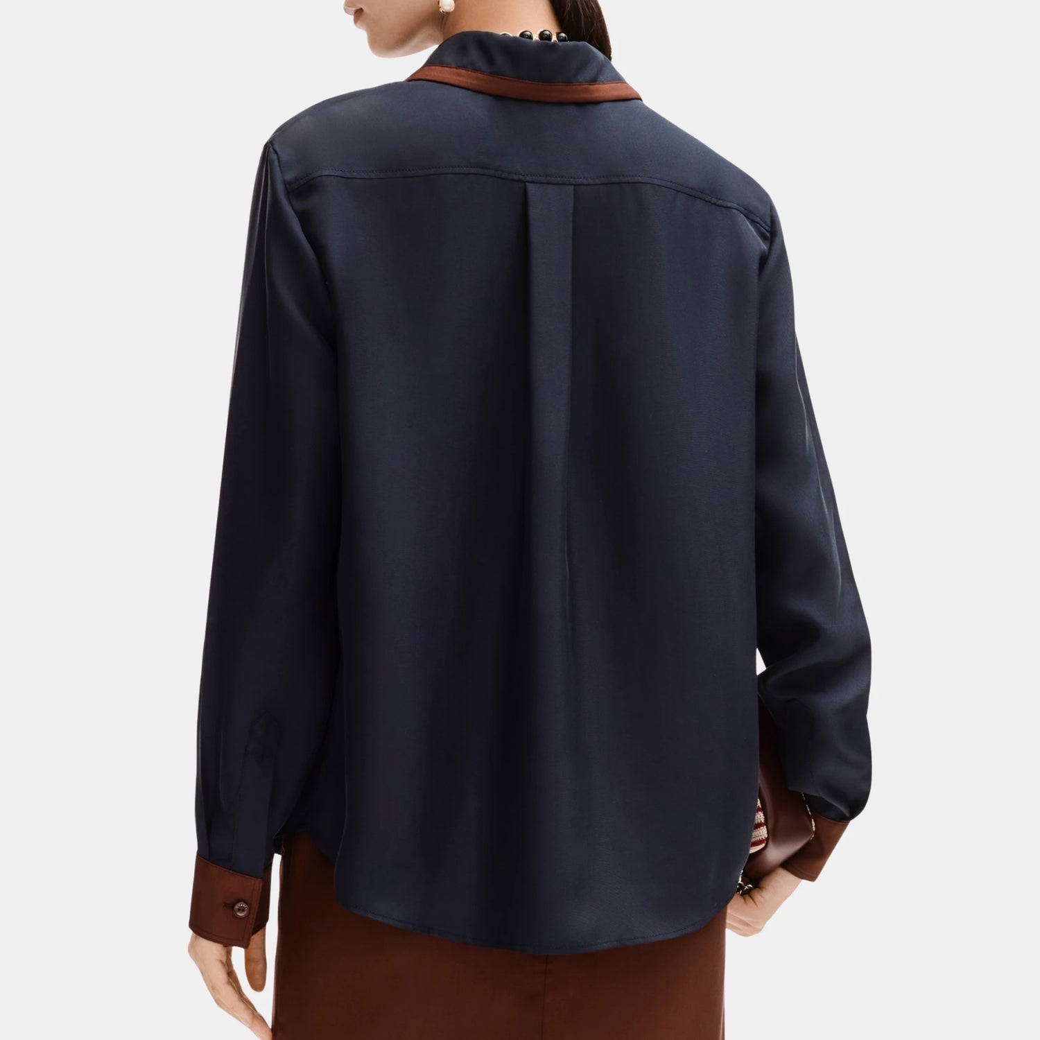 Chanel Long Sleeved Shirt in Navy Blue Silk Twill, Back