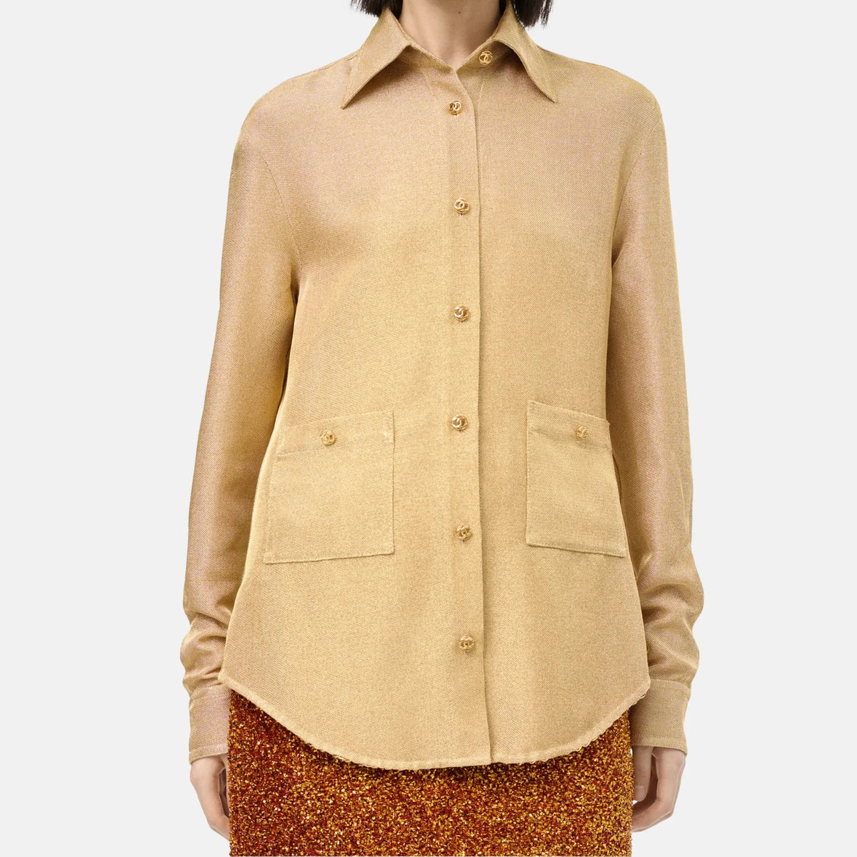 Long-Sleeved Shirt Mixed Fibers Metallic Fibers in Gold