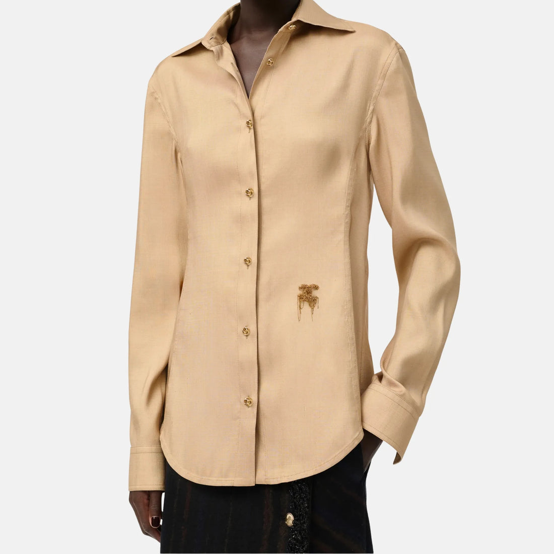 Long-Sleeved Shirt Silk Linen Beige