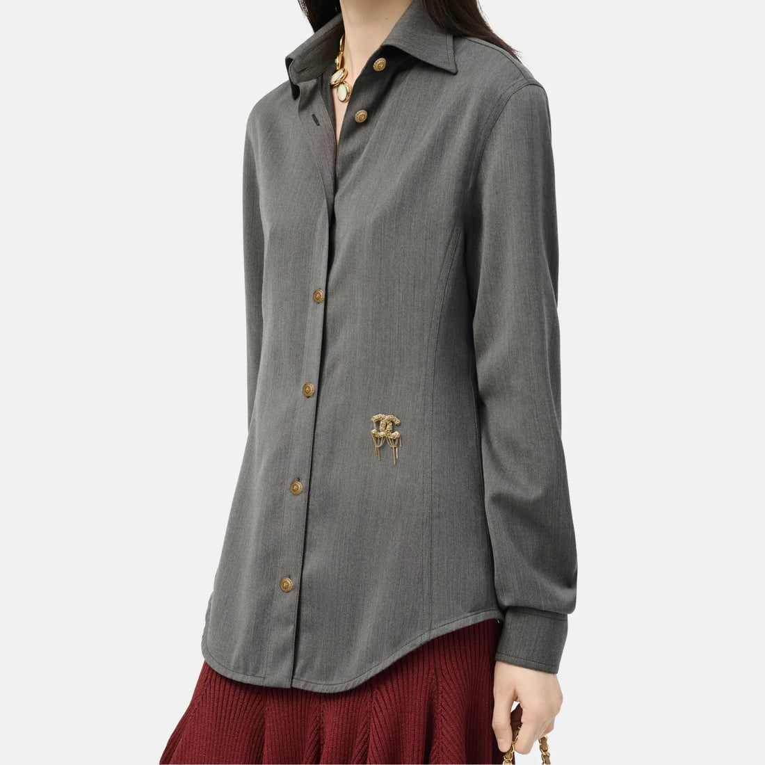 Chanel Long Sleeved Shirt Wool Cashmere in Dark Grey