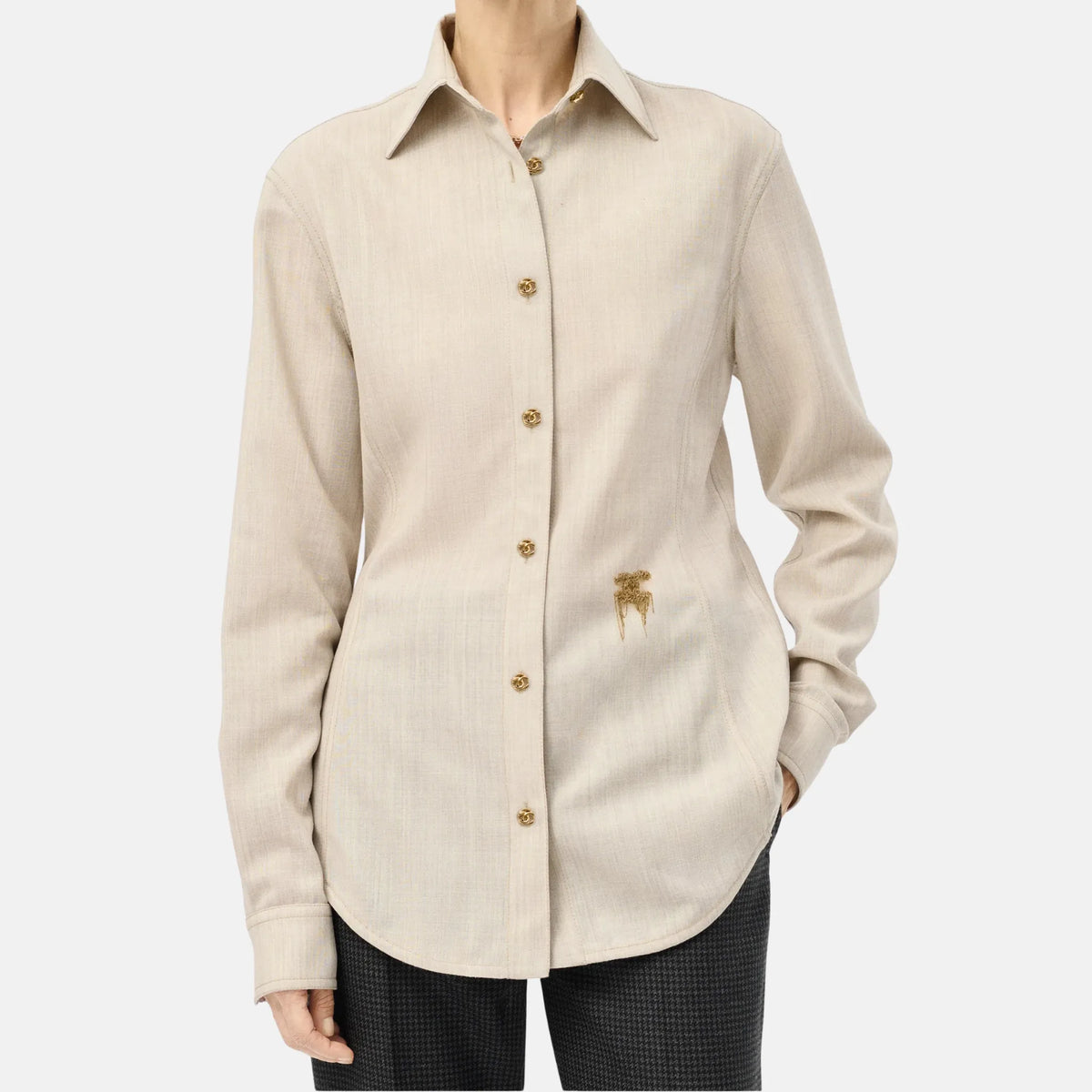 Chanel Long Sleeved Shirt Wool in Mushroom Beige