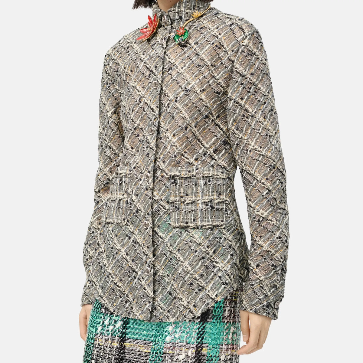 Chanel Long Sleeved Shirt Wool Tweed in Gray Black and Yellow