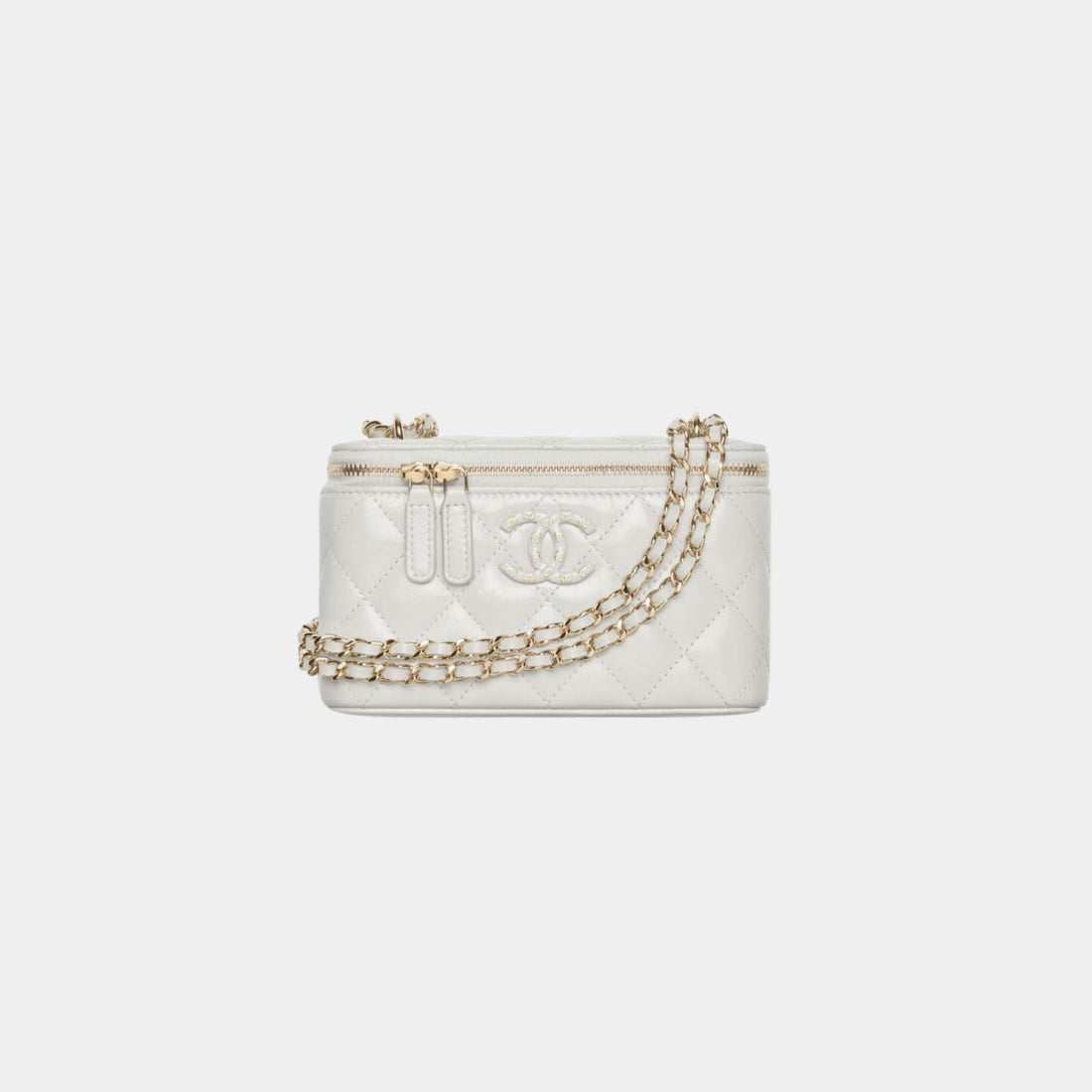 Chanel Long Vanity with Gold Tone Metal Chain in Shiny Lambskin, White