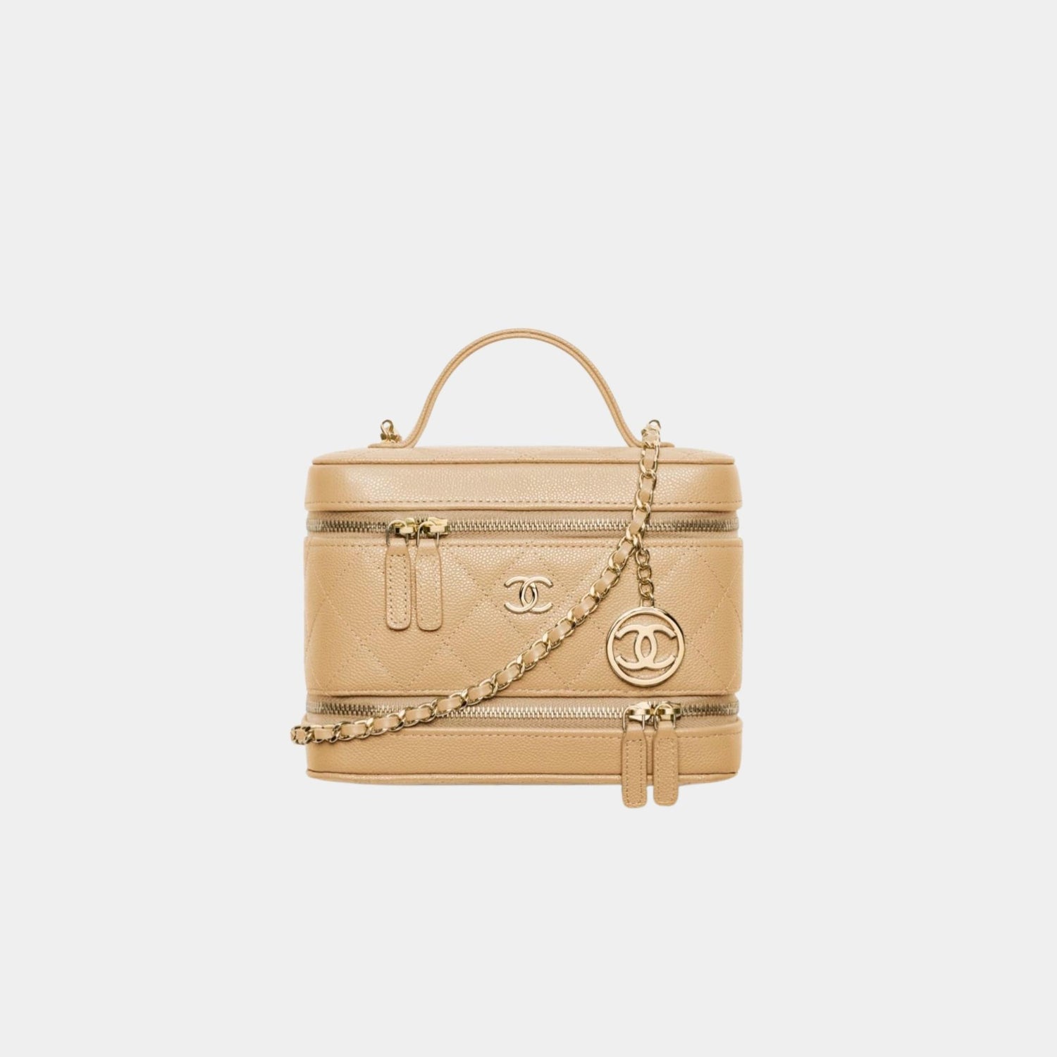 Chanel Long Vanity with Chain in Grained Calfskin, Dark Beige