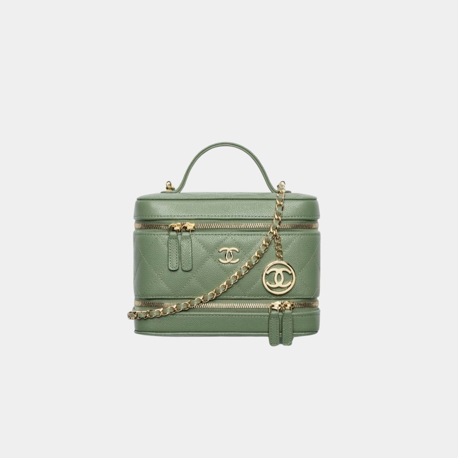 Chanel Long Vanity with Chain in Grained Calfskin, Khaki