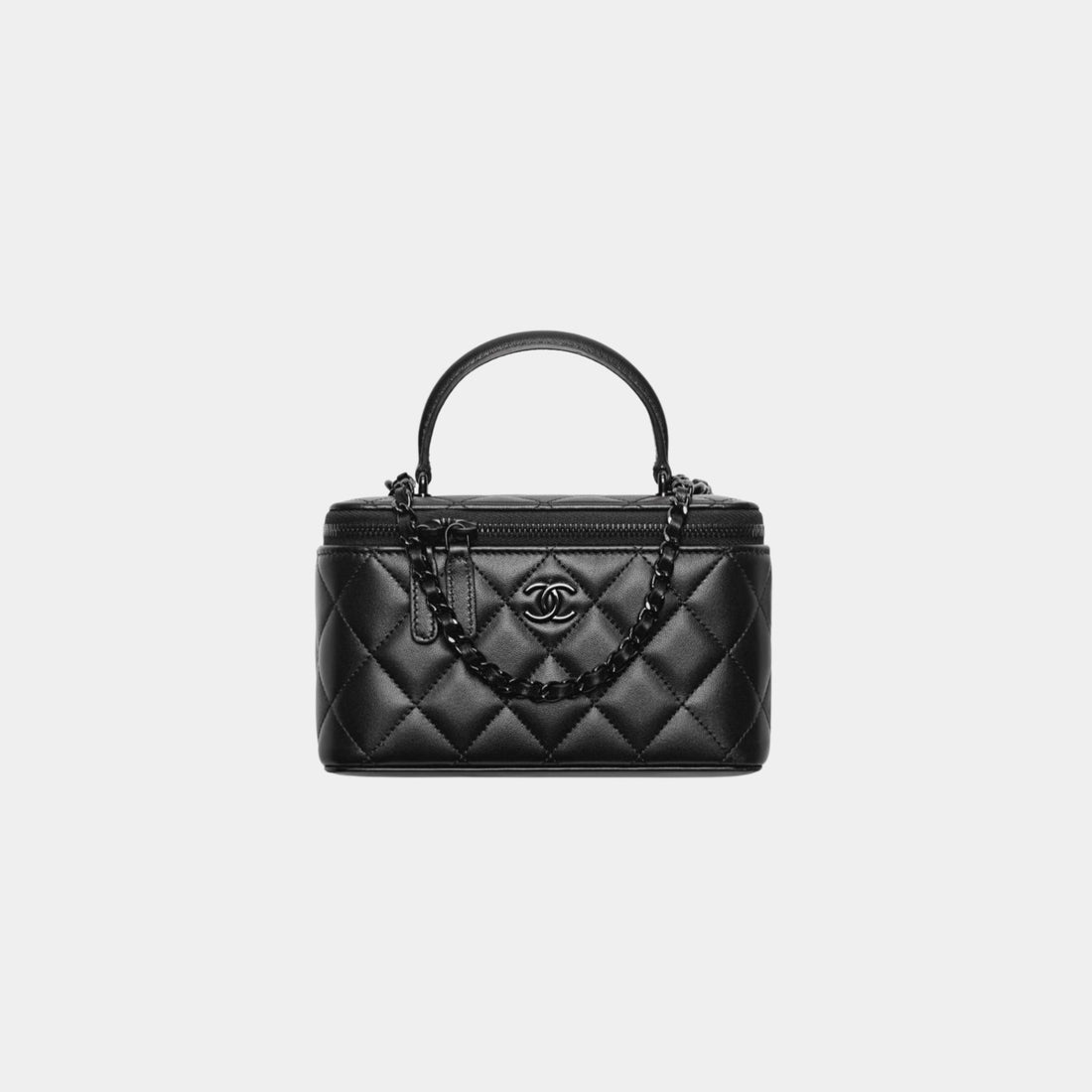 Chanel Long Vanity with Chain in Lambskin with Black Tone Metal, Black