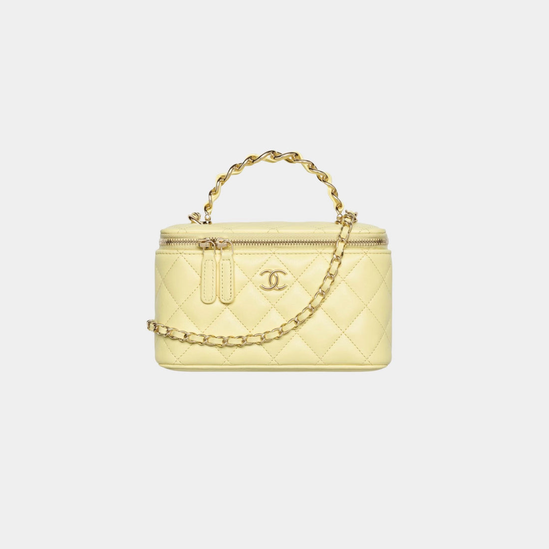 Chanel Long Vanity With Chain Lambskin Light Yellow, Front 