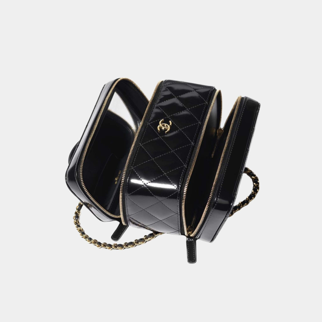 Chanel حقيبة Vanity طويلة بسلسلة من جلد العجل اللامع، منظر علوي