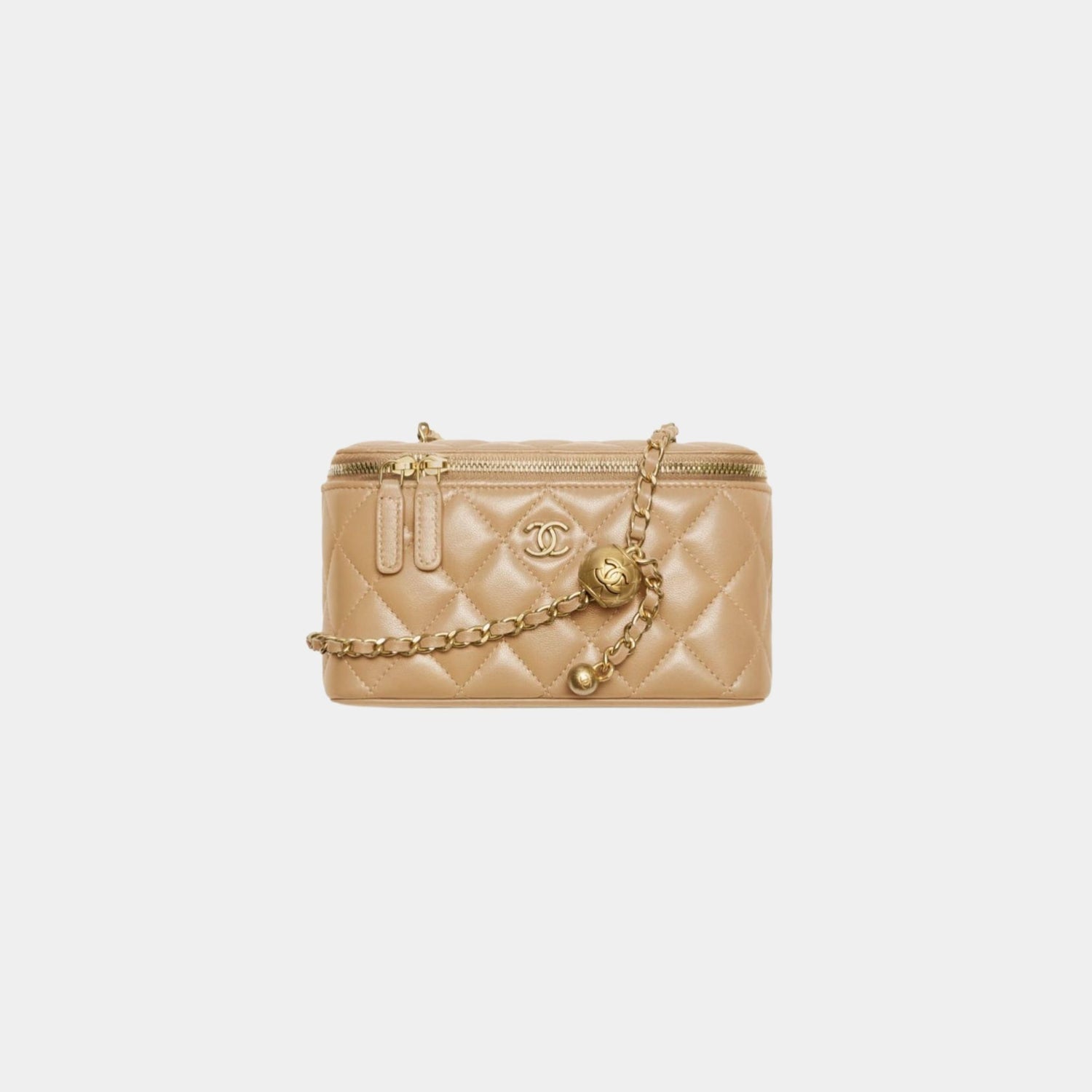 Chanel Long Vanity with Chain in Shiny Lambskin, Dark Beige