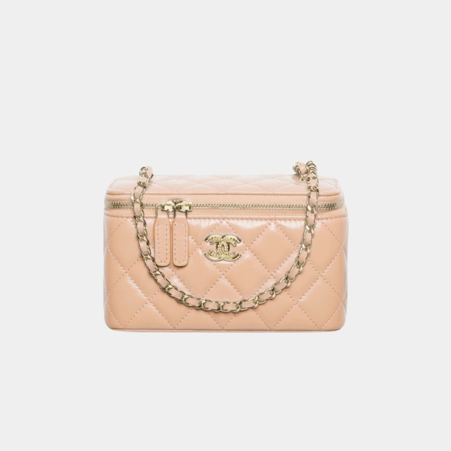 Chanel Long Vanity with Chain in Shiny Lambskin and Gold Tone, Beige