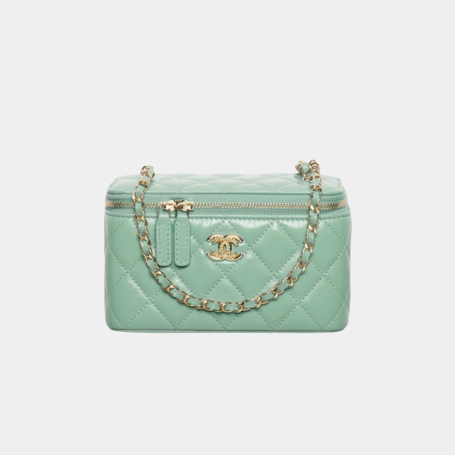 Chanel Long Vanity with Chain in Shiny Lambskin and Gold Tone, Light Green