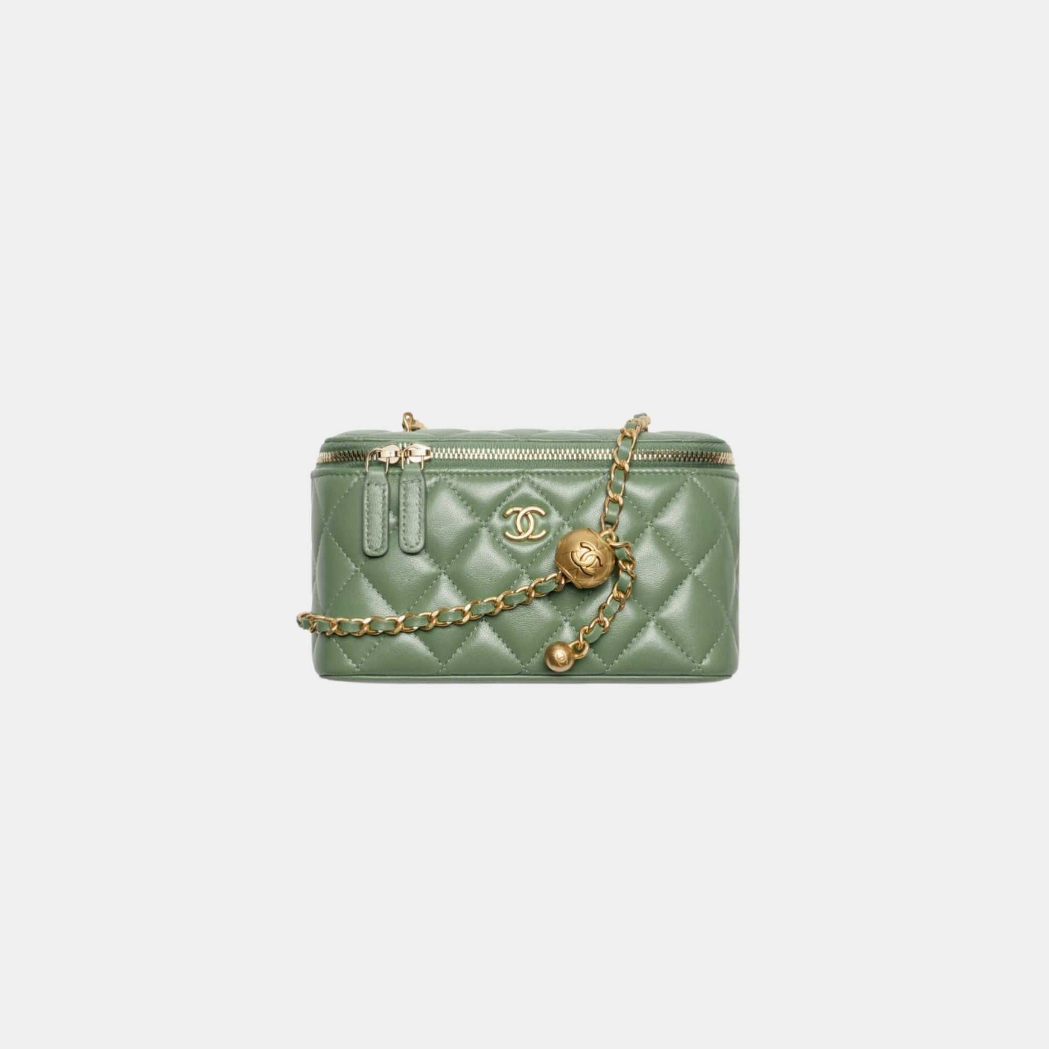 Chanel Long Vanity with Chain in Shiny Lambskin, Khaki