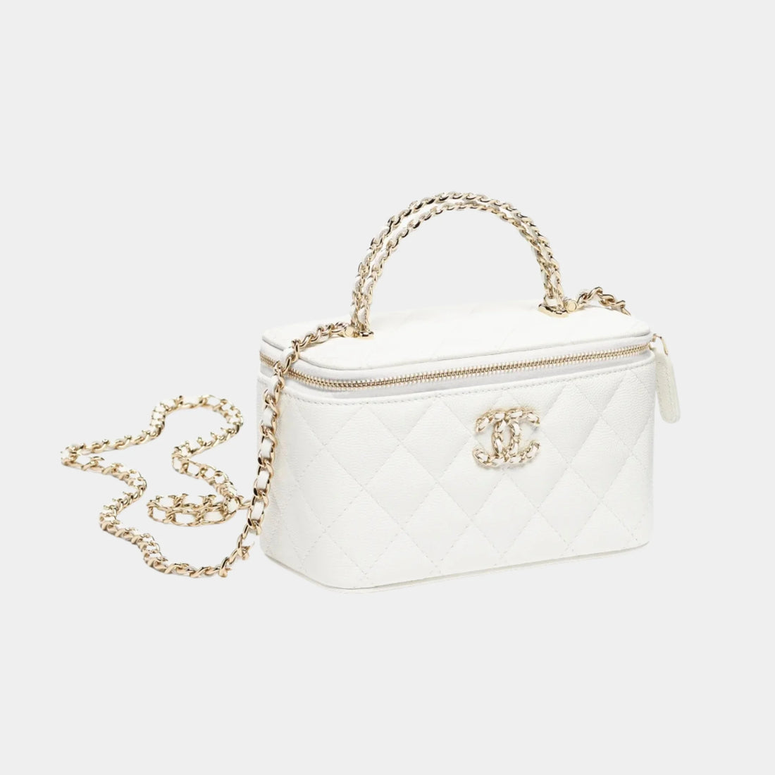 Long Vanity with Chain in White Grained Shiny Calfskin, Front