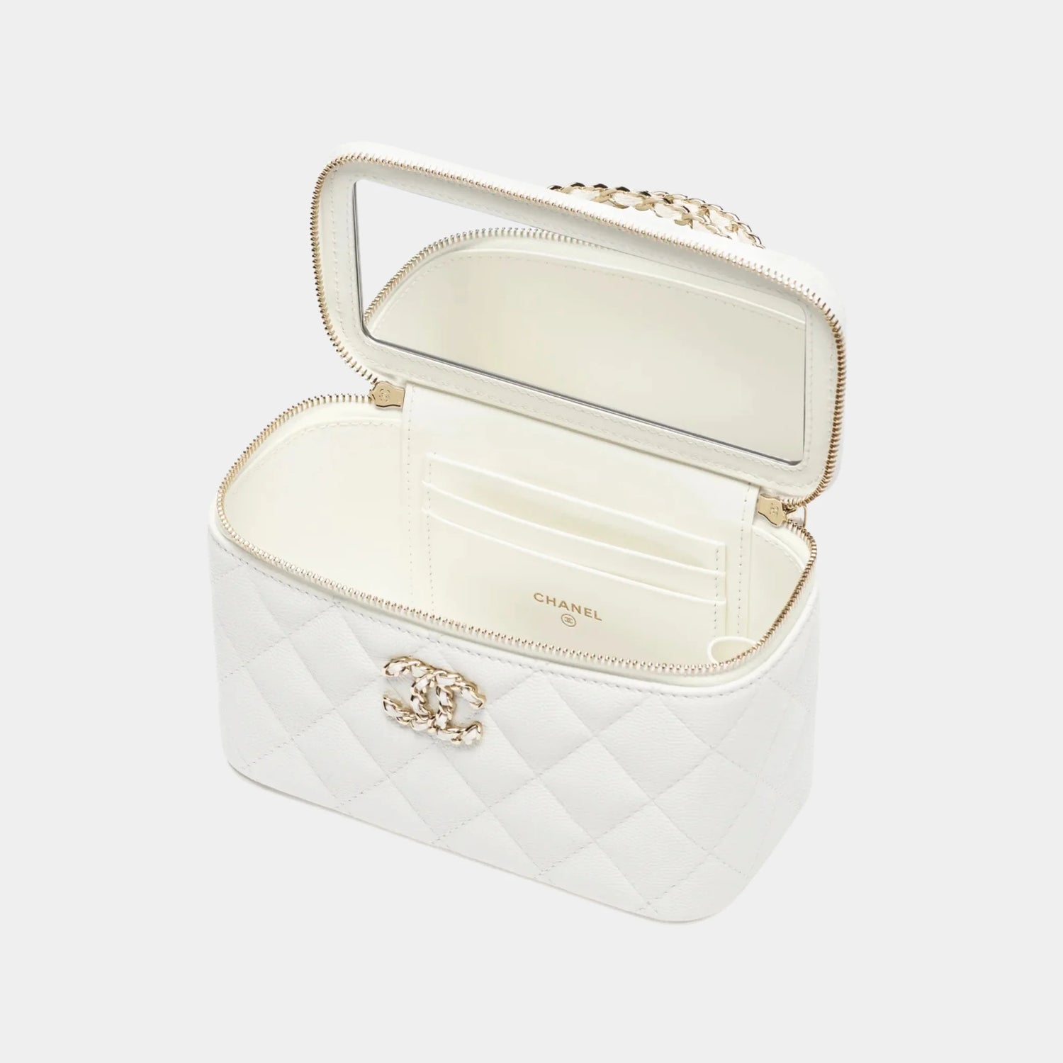 Long Vanity with Chain in White Grained Shiny Calfskin, Inside