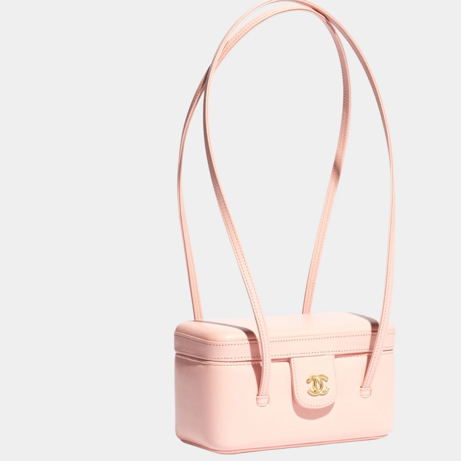 Chanel Long Vanity With Leather Strap Grained Shiny Calfskin &amp; Gold Tone Metal, Light Pink , Side