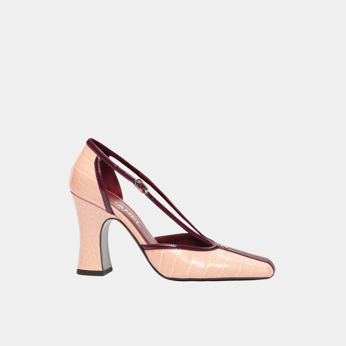 Mary Janes Crocodile Embossed Calfskin &amp; Patent Calfskin Light Pink &amp; Dark Burgundy