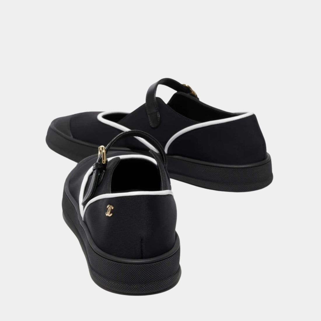 Chanel Mary Janes in Mixed Fibers & Rubber, Black, White, Back
