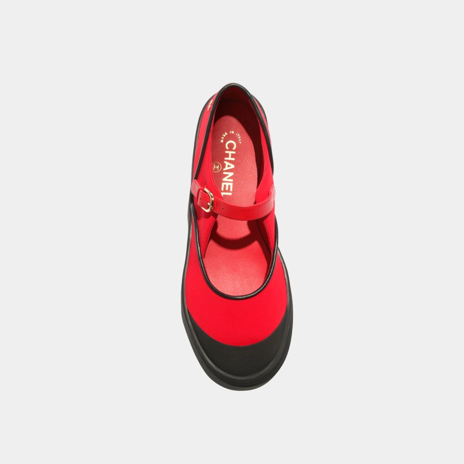 Chanel Mary Janes in Mixed Fibers &amp; Rubber, Red, Black, Top