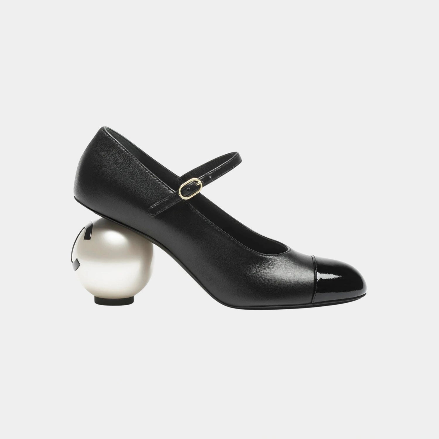 Chanel Mary Janes Lambskin Patent Calfskin &amp; Imitation Pearls Black, Black, Side