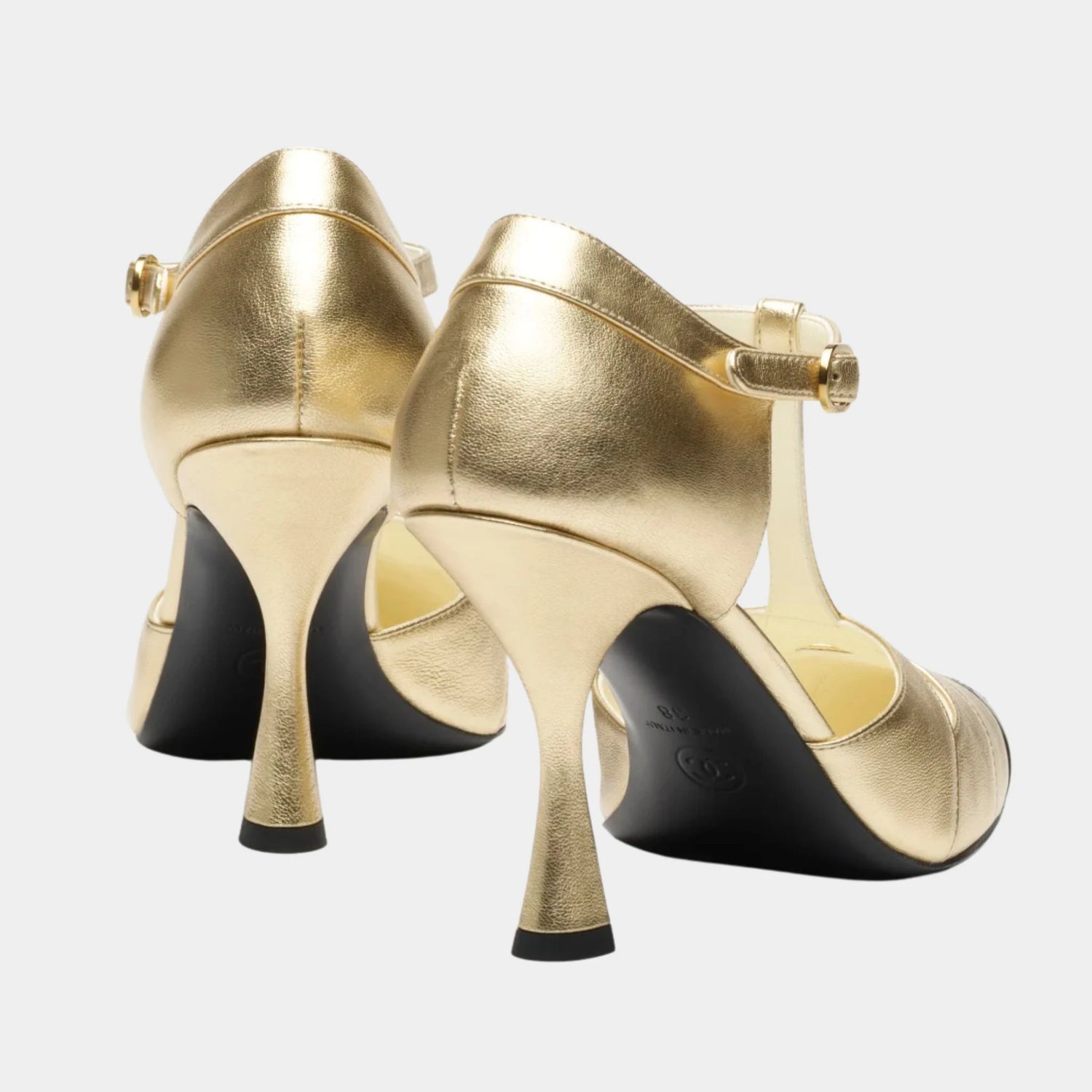 Chanel Mary Janes Laminated Lamb &amp; Lamb Gold &amp; black