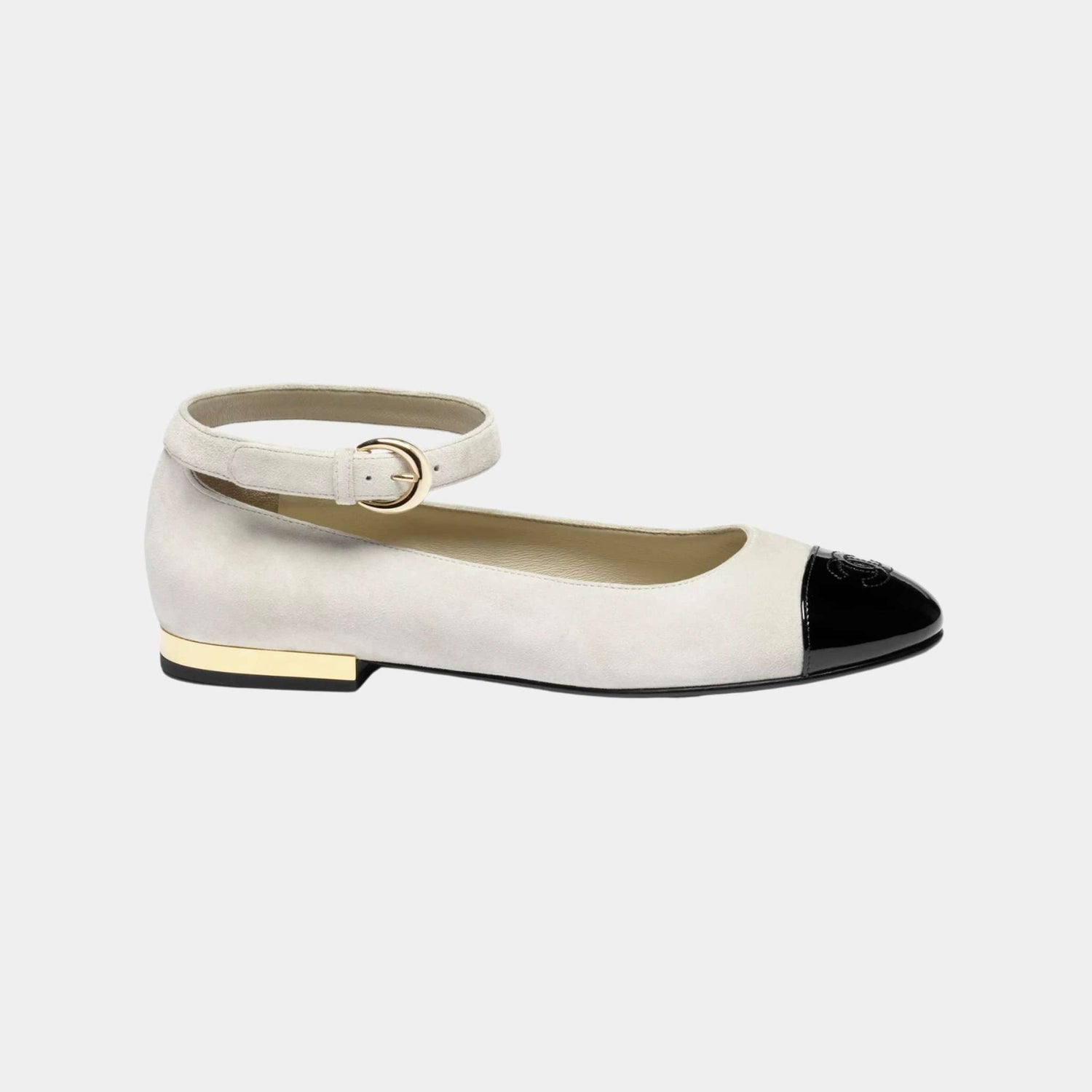 Chanel Mary Janes Suede Calfskin Patent Calfskin Light Grey Black, Side