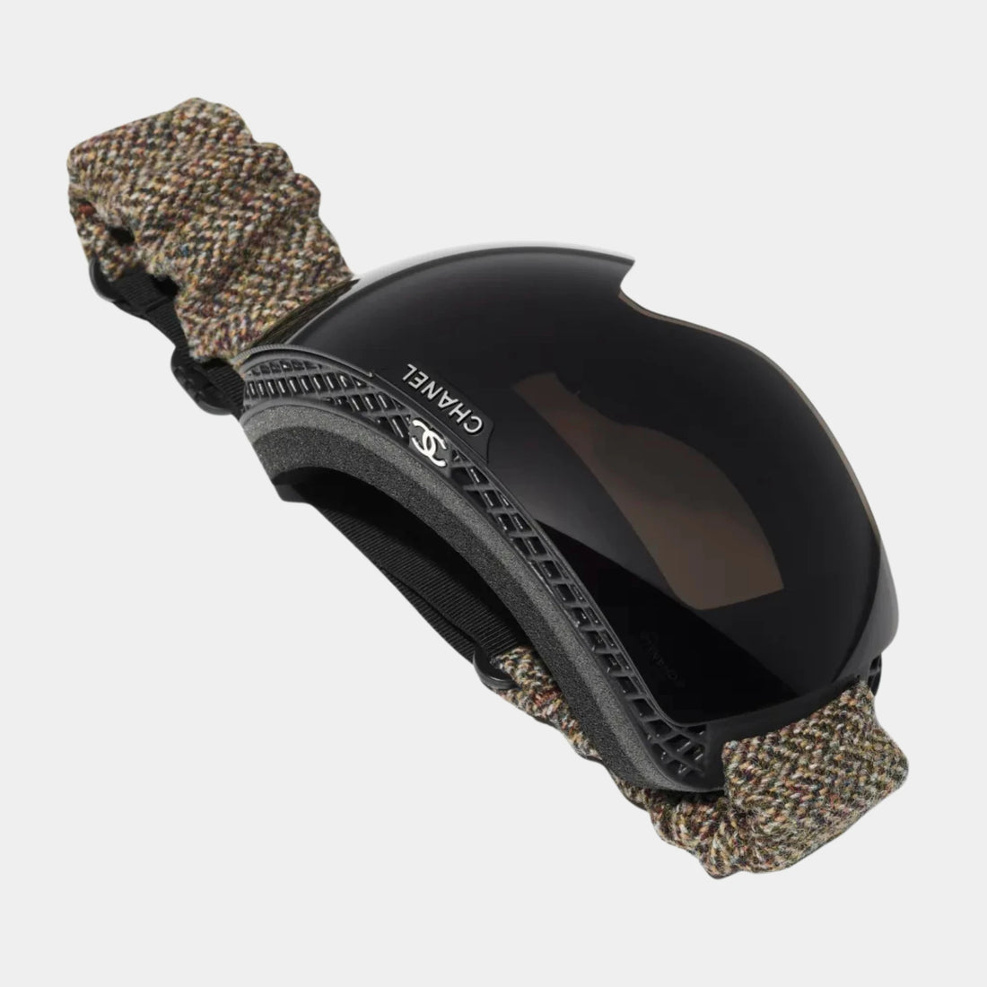 نظارات قناع Chanel من النايلون والتويد، بني، من الأعلى