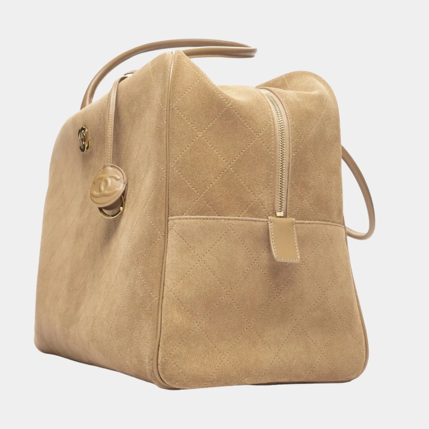Chanel Maxi Bowling Bag Suede Calfskin &amp; gold-tone metal Dark beige, Side 