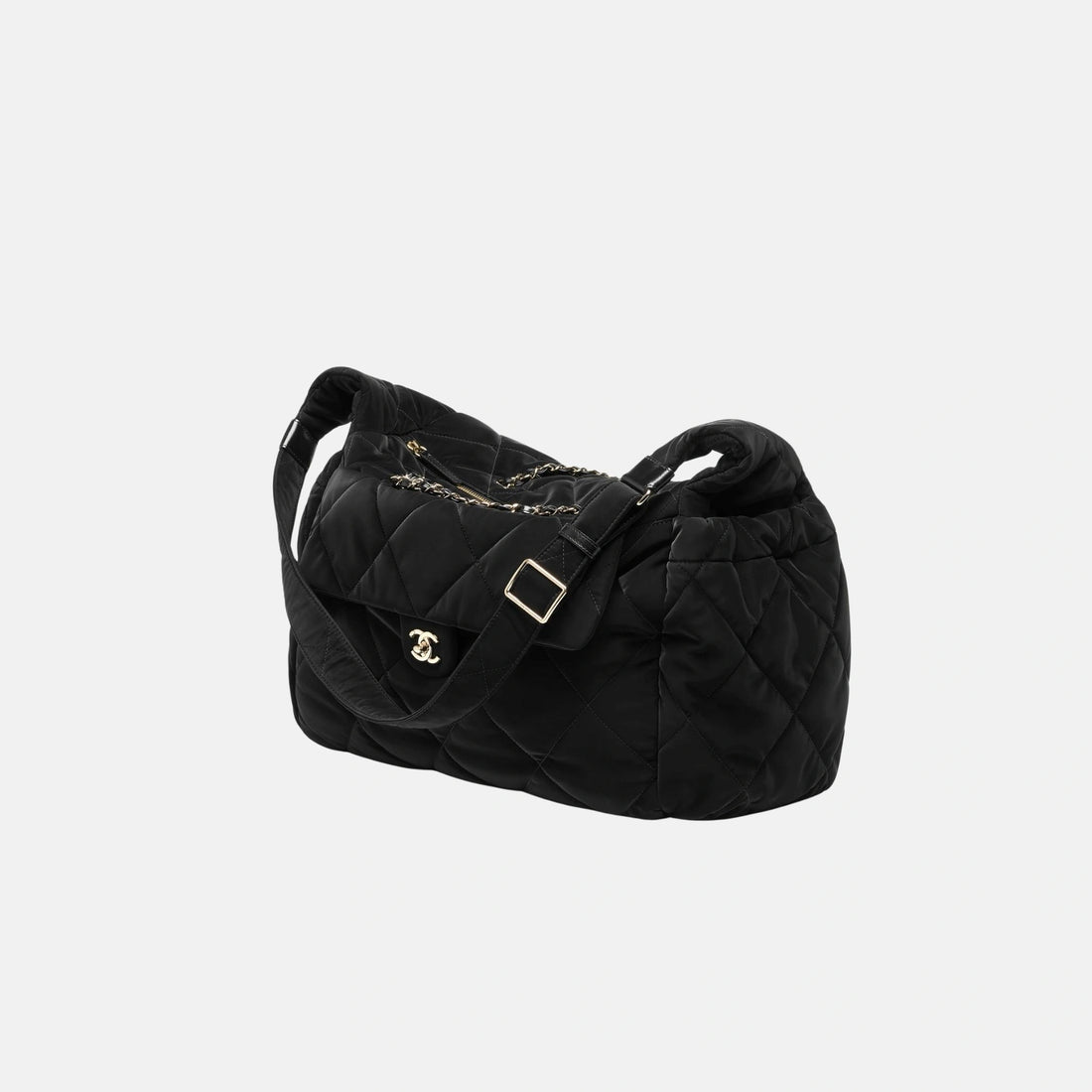 Chanel Maxi Bowling Bag Velvet Effect Nylon Gold Tone Metal, Side