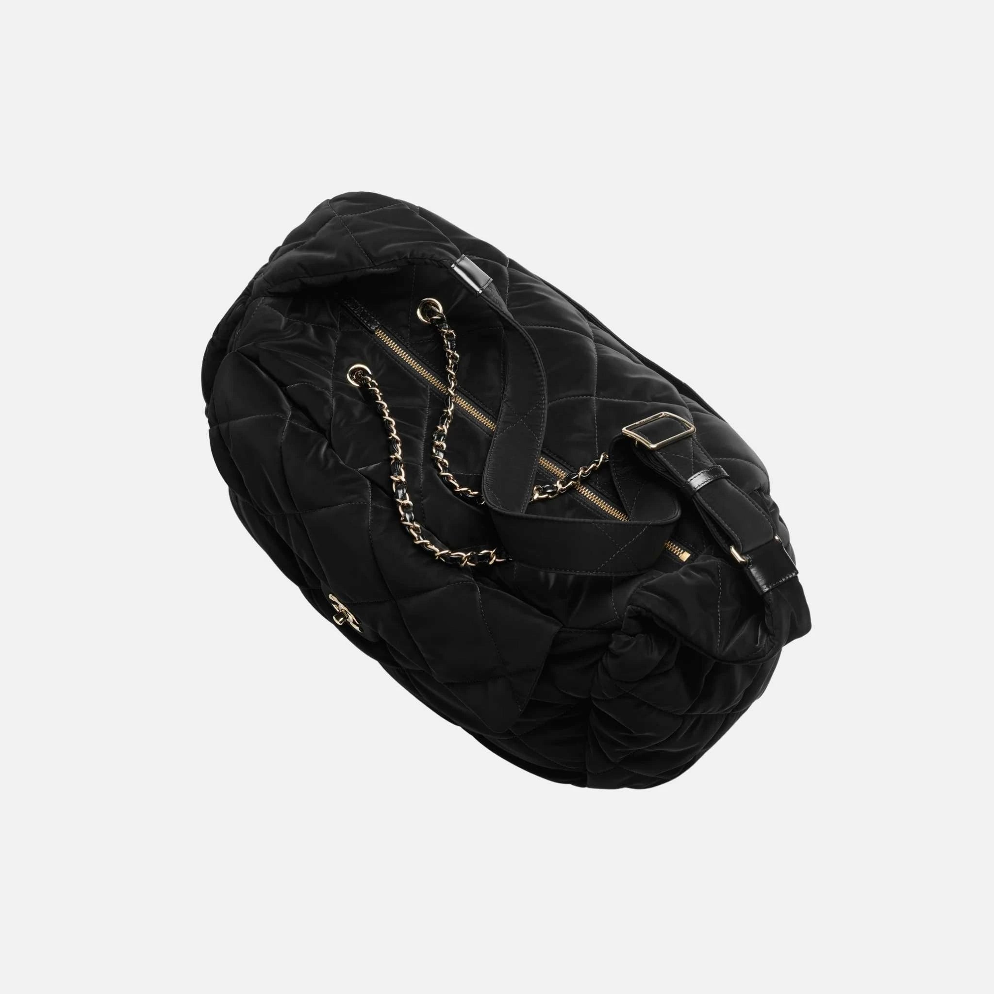 Chanel Maxi Bowling Bag Velvet Effect Nylon Gold Tone Metal, Top