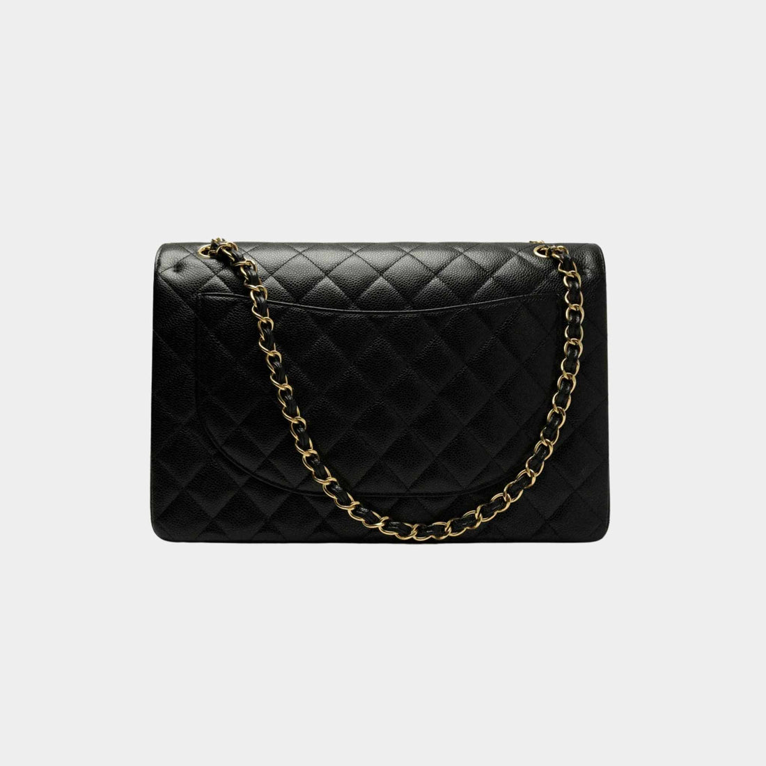 Chanel Maxi Classic Handbag Grained Calfskin Gold Tone Metal Black, Back