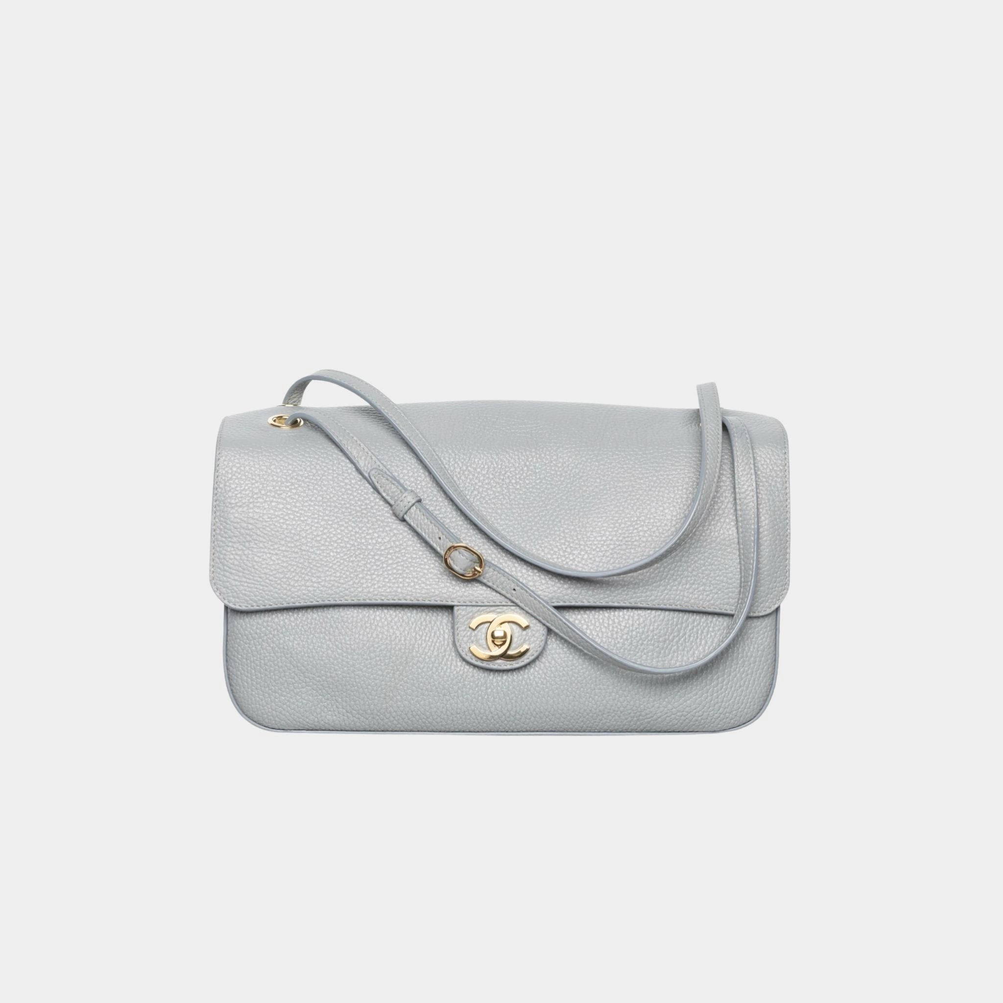 Maxi Flap Bag Grained Calfskin &amp; Gold-Tone Metal