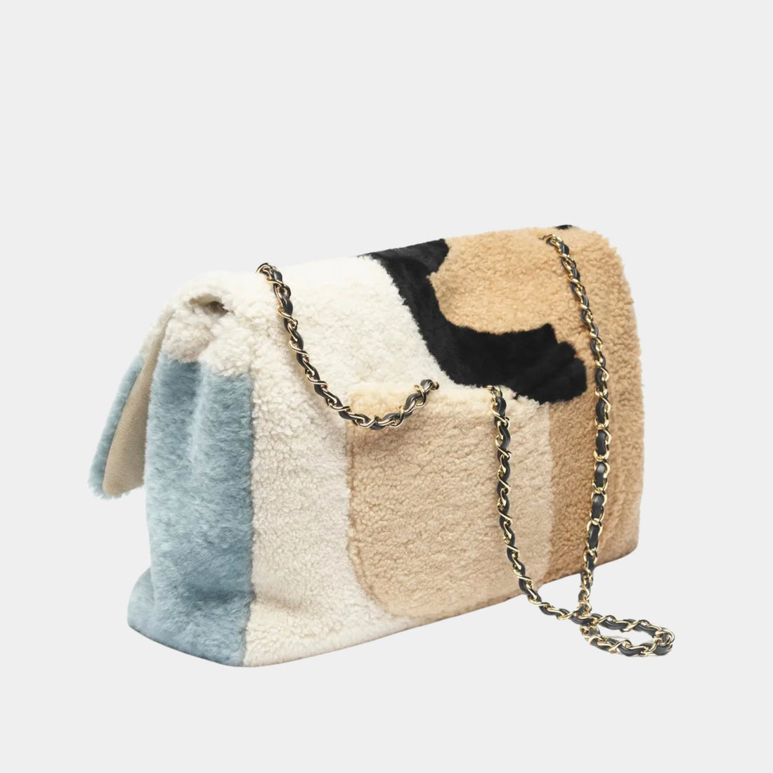 Chanel Maxi Flap bag Shearling Lambskin & Gold-Tone Metal blue, brown, black 