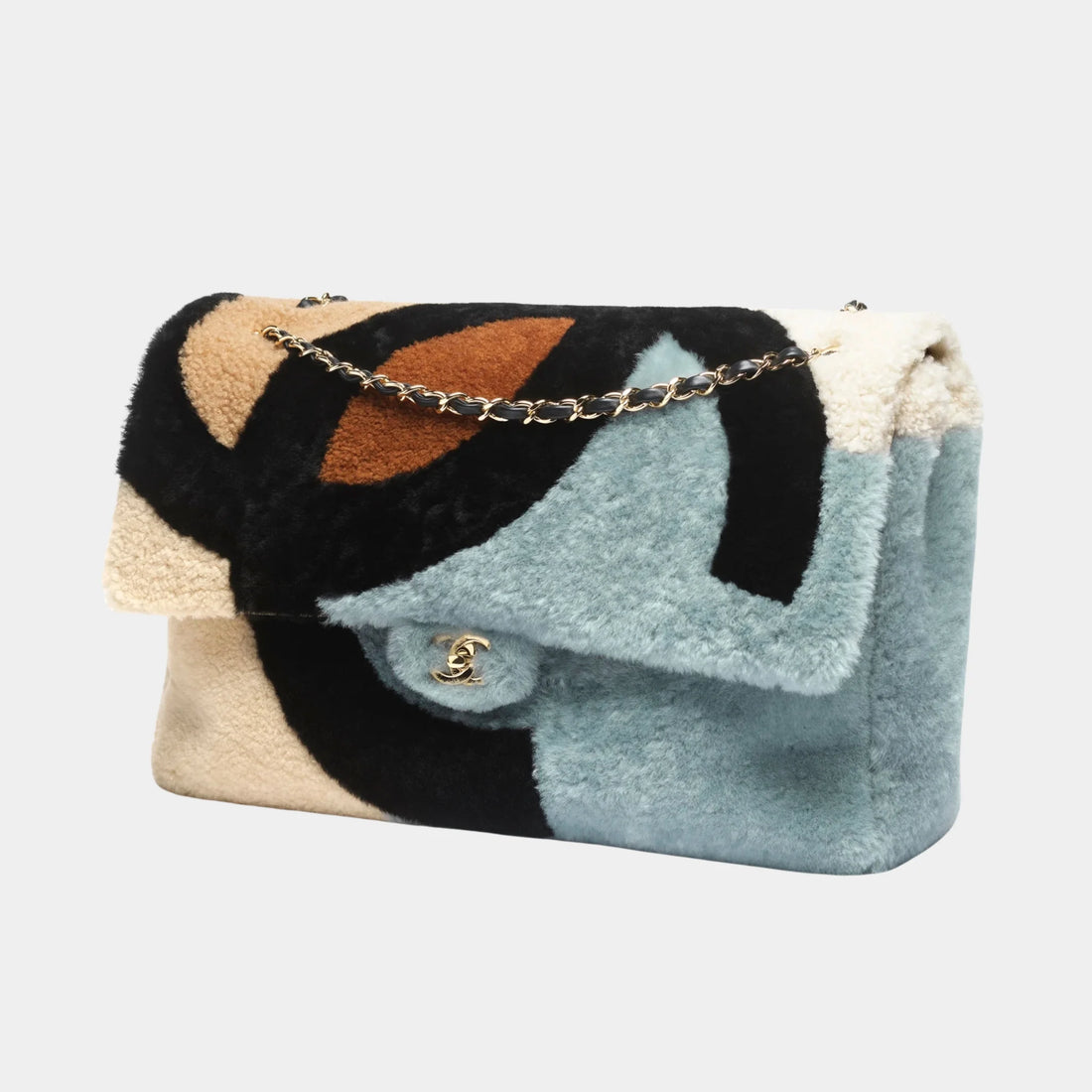 Chanel Maxi Flap bag Shearling Lambskin &amp; Gold-Tone Metal blue, brown, black 