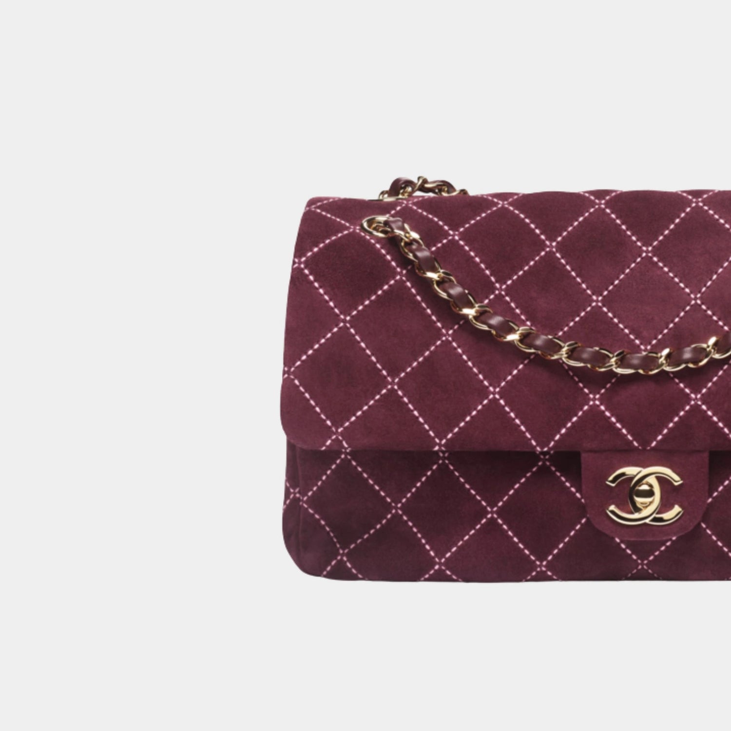 Chanel Maxi Flap Bag Suede Calfskin &amp; Gold Metal, Burgundy 