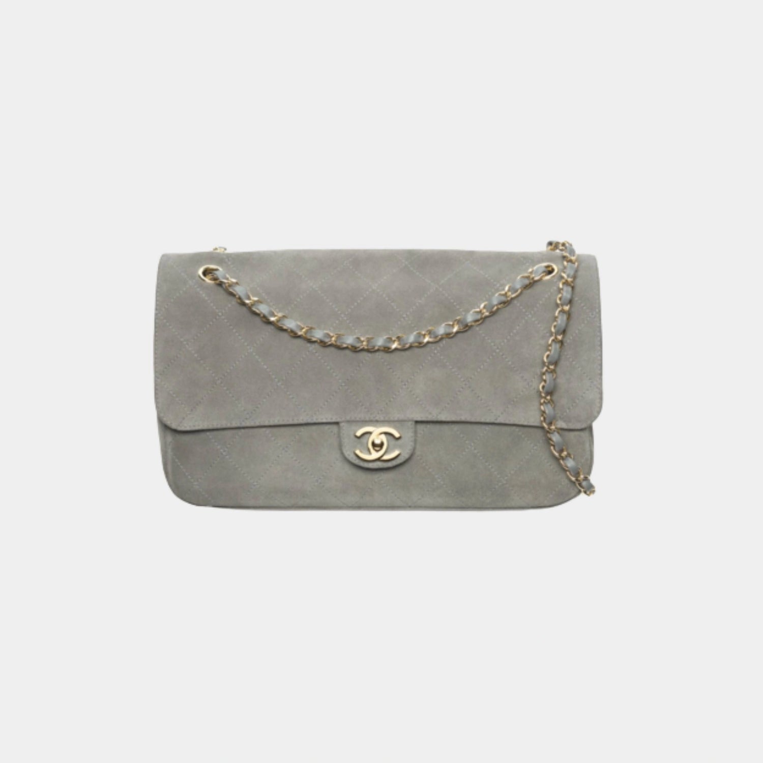 Chanel Maxi Flap Bag Suede Calfskin &amp; Gold Metal, Dark Grey